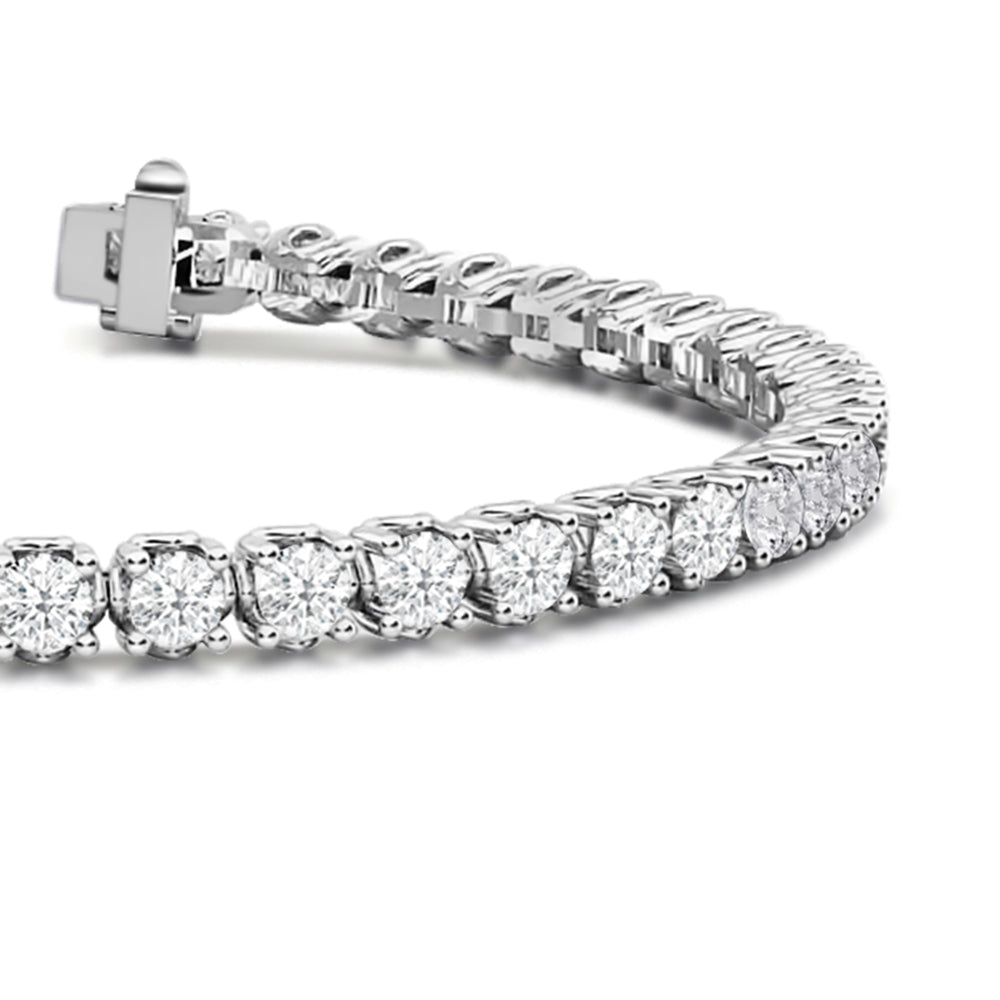 Lotus Prong Round Lab Diamond Tennis Bracelet with 5 Cut Diamond in 14KT White Gold view 2
