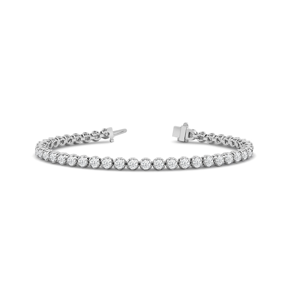 Leaf Basket Lab Diamond Tennis Bracelet with 3 Cut Diamond in 14KT White Gold view 1
