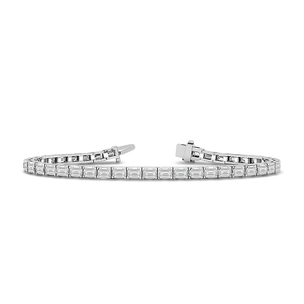 Block Style Emerald Cut Lab Diamond Tennis Bracelet with 5 7/8 Cut Diamond in 14KT White Gold view 1
