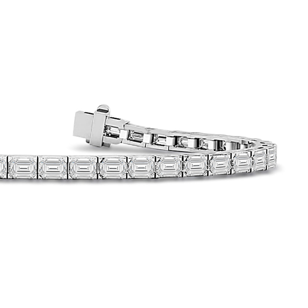 Block Style Emerald Cut Lab Diamond Tennis Bracelet with 5 7/8 Cut Diamond in 14KT White Gold view 2

