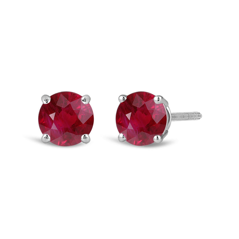 Classic Round Natural Ruby Four Prong Stud Earrings