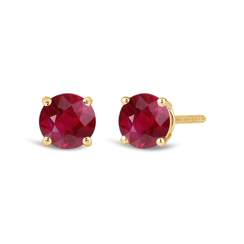 Classic Round Natural Ruby Four Prong Stud Earrings