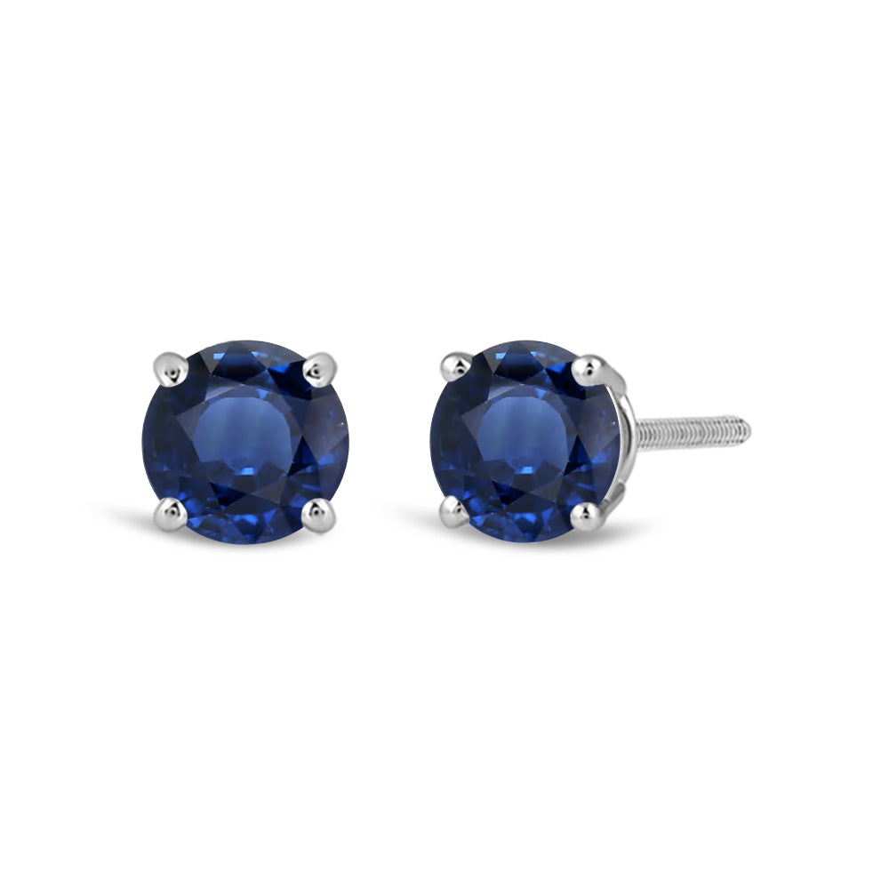 Classic Round Natural Blue Sapphire Four Prong Stud Earrings