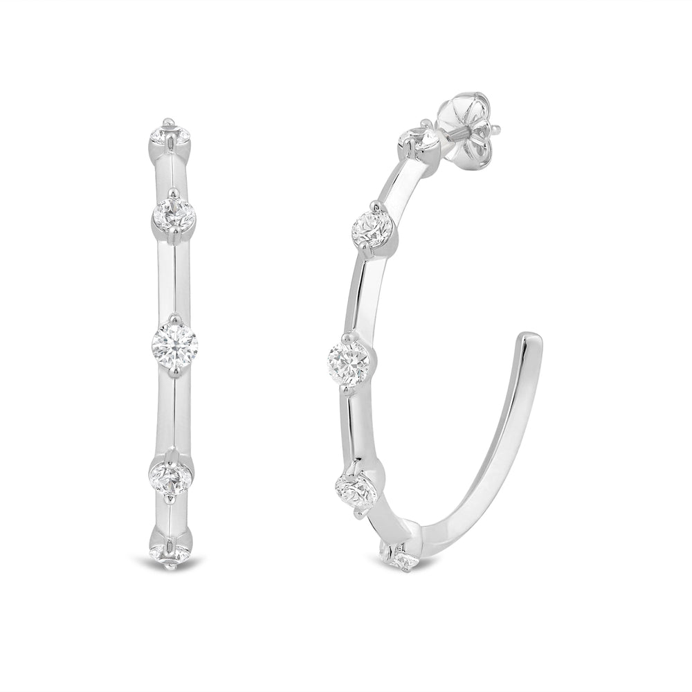 Knife Edge Station Hoops Large with 14KT White Gold / Lab / 3/4 Cut Diamond in 14KT White Gold / Lab / 3/4 view 1
