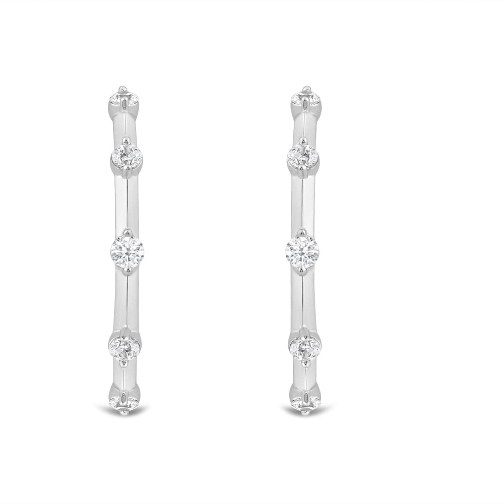 Knife Edge Station Hoops Large with 14KT White Gold / Lab / 3/4 Cut Diamond in 14KT White Gold / Lab / 3/4 view 2
