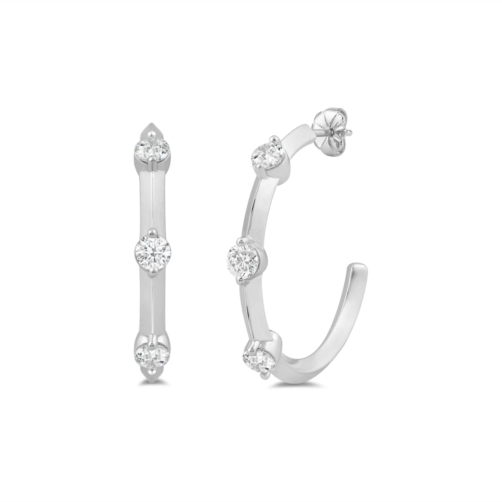 Knife Edge Station Hoops Medium with 14KT White Gold / Lab / 1/2 Cut Diamond in 14KT White Gold / Lab / 1/2 view 1

