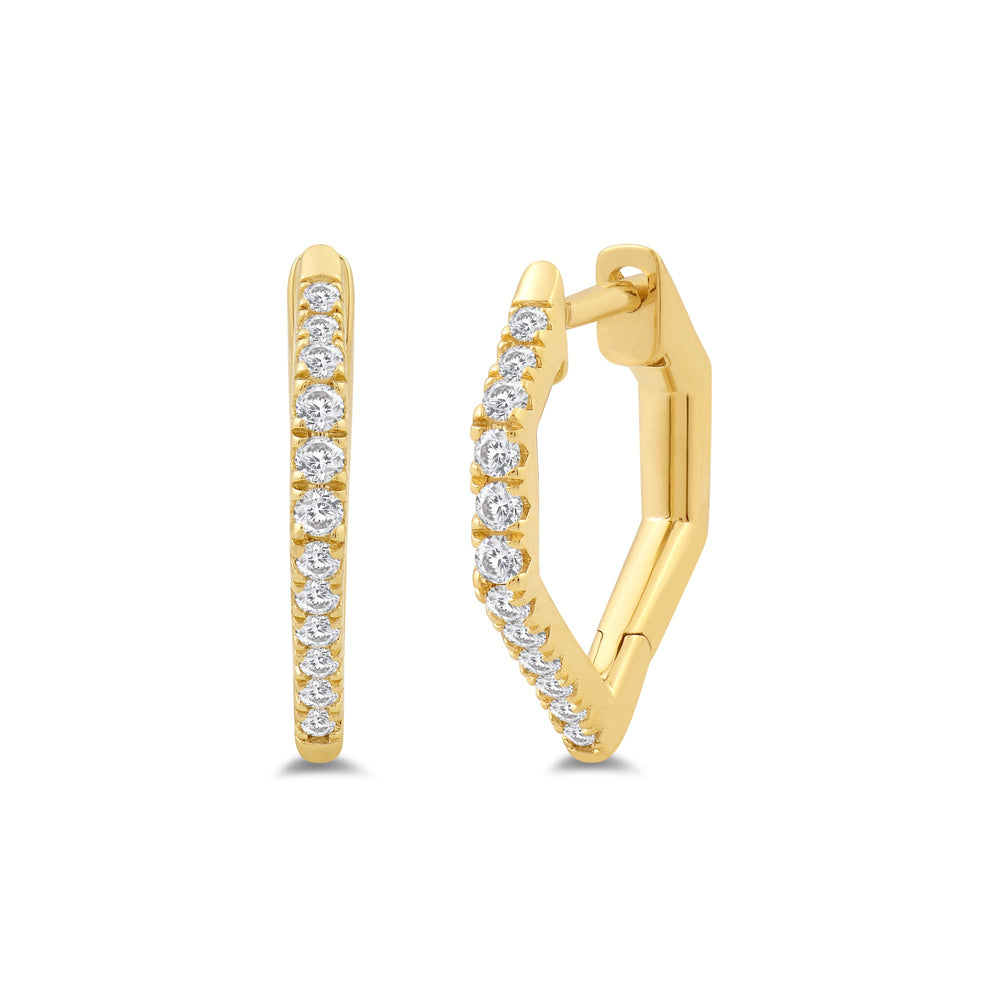 Hexagon Shape Tapering Diamond Hoop Earrings (14KT Yellow Gold - 1/5 CTW) with 14KT Yellow Gold / Lab / 1/5 Cut Diamond in 14KT Yellow Gold / Lab / 1/5 view 1
