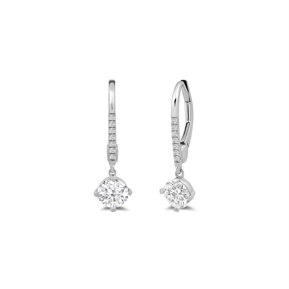 Studded Leverback Round Kite Set Diamond Dangler Earrings with 14KT White Gold / Lab / 1 1/10 Cut Diamond in 14KT White Gold / Lab / 1 1/10 view 1
