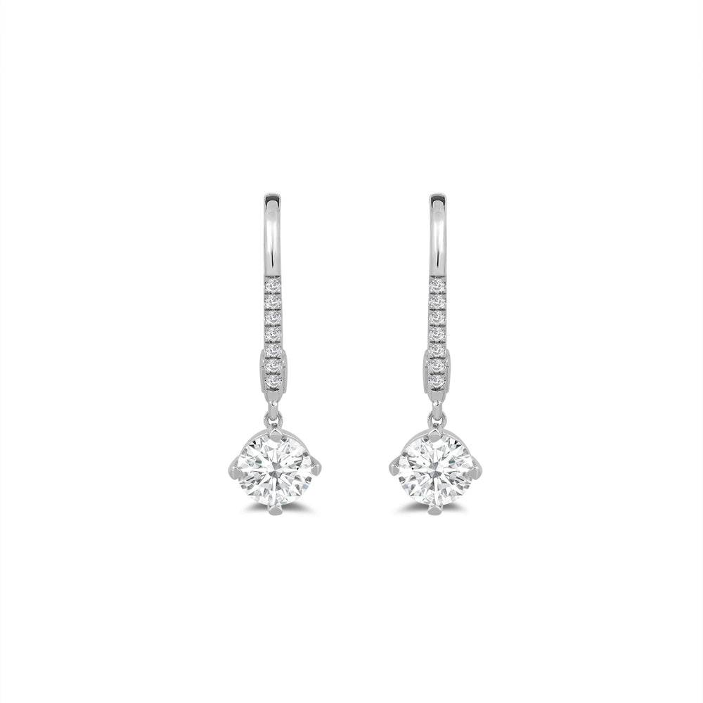 Studded Leverback Round Kite Set Diamond Dangler Earrings with 14KT White Gold / Lab / 1 1/10 Cut Diamond in 14KT White Gold / Lab / 1 1/10 view 2
