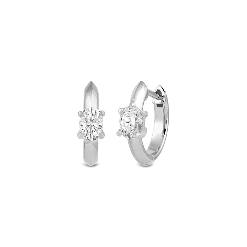 Created Oval Solitaire Knife Edge Huggies