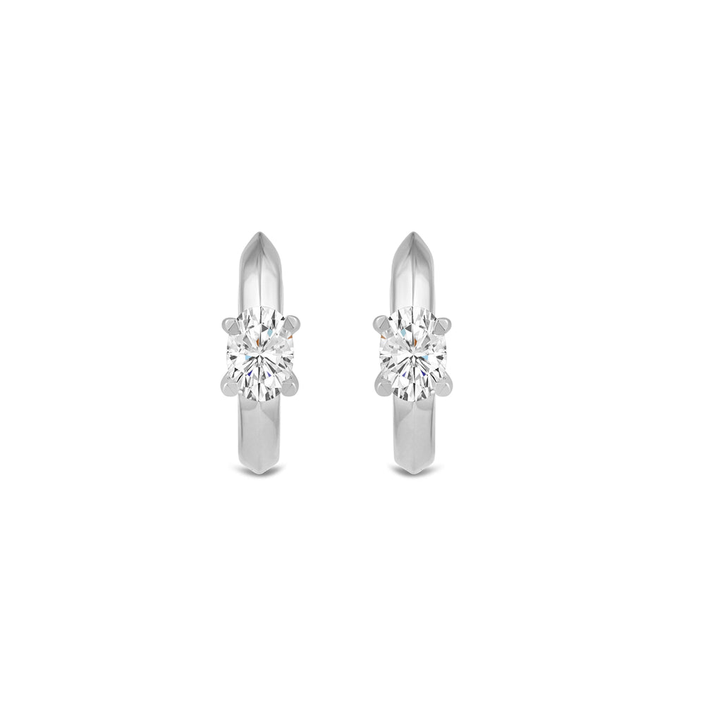 Created Oval Solitaire Knife Edge Huggies with 14KT White Gold / Lab / 1/2 Cut Diamond in 14KT White Gold / Lab / 1/2 view 2
