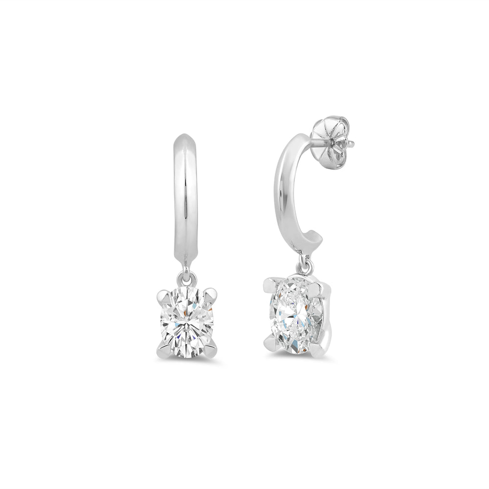 Oval Diamond Drop Knife Edge Huggies with 14KT White Gold / Lab / 1/2 Cut Diamond in 14KT White Gold / Lab / 1/2 view 1
