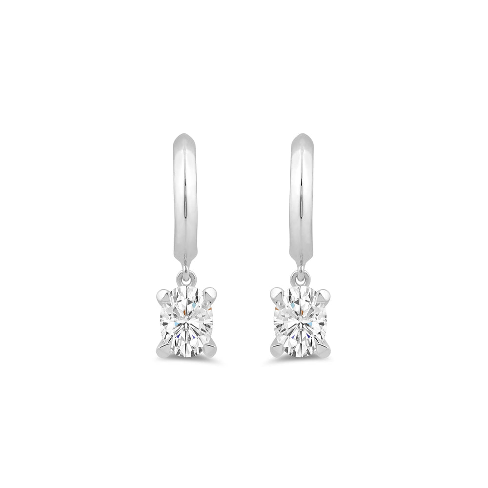 Oval Diamond Drop Knife Edge Huggies with 14KT White Gold / Lab / 1/2 Cut Diamond in 14KT White Gold / Lab / 1/2 view 2
