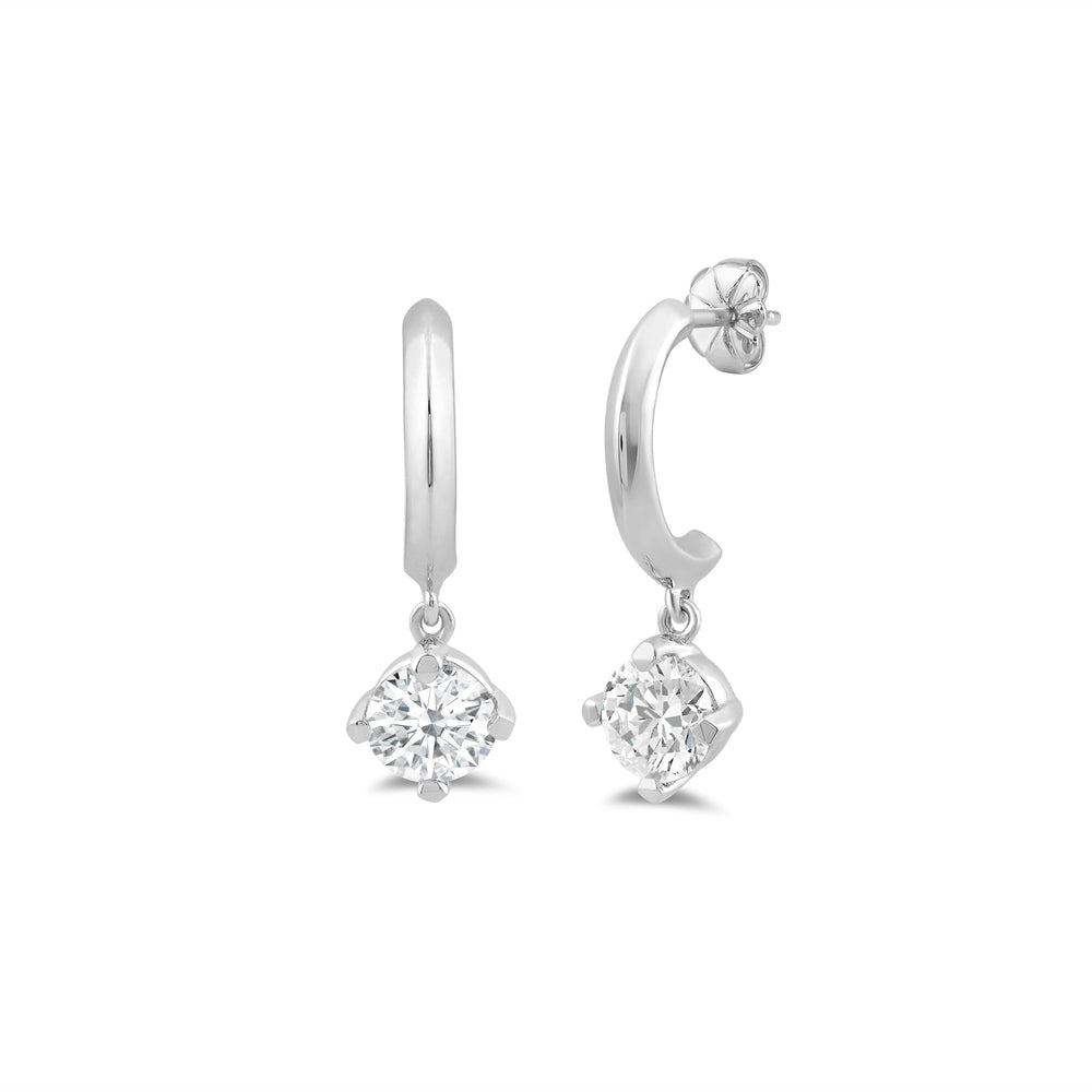 Round Kite Set Diamond Drop Knife Edge Huggies with 14KT White Gold / Lab / 1/2 Cut Diamond in 14KT White Gold / Lab / 1/2 view 1
