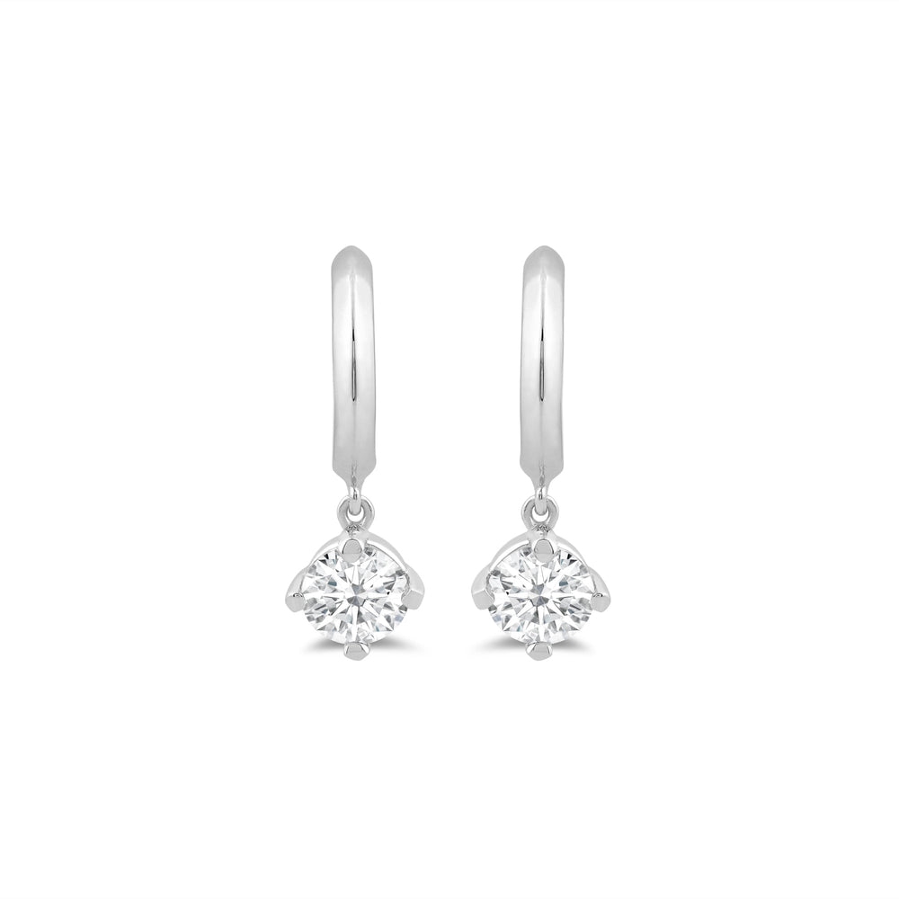 Round Kite Set Diamond Drop Knife Edge Huggies with 14KT White Gold / Lab / 1/2 Cut Diamond in 14KT White Gold / Lab / 1/2 view 2

