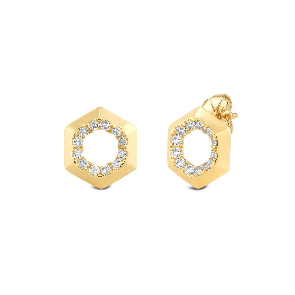 Hexagon Shape Diamond Accent Earrings (14KT Yellow Gold - 1/8 CTW) with 14KT Yellow Gold / Lab / 1/8 Cut Diamond in 14KT Yellow Gold / Lab / 1/8 view 1
