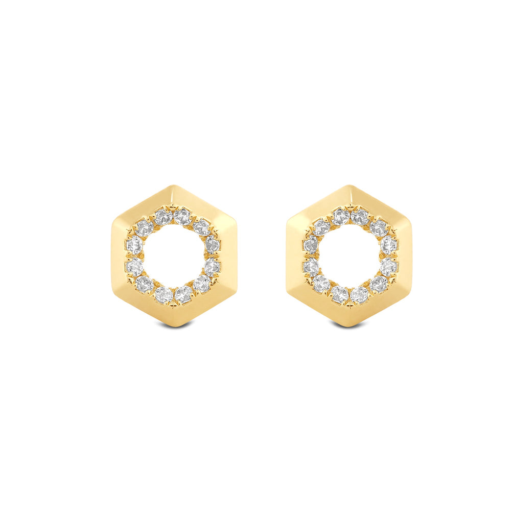 Hexagon Shape Diamond Accent Earrings (14KT Yellow Gold - 1/8 CTW) with 14KT Yellow Gold / Lab / 1/8 Cut Diamond in 14KT Yellow Gold / Lab / 1/8 view 4
