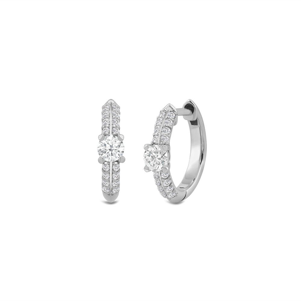 Created Round Solitaire Studded Knife Edge Huggies with 14KT White Gold / Lab / 1/2 Cut Diamond in 14KT White Gold / Lab / 1/2 view 1
