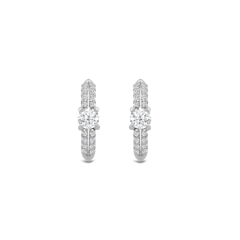 Created Round Solitaire Studded Knife Edge Huggies with 14KT White Gold / Lab / 1/2 Cut Diamond in 14KT White Gold / Lab / 1/2 view 2
