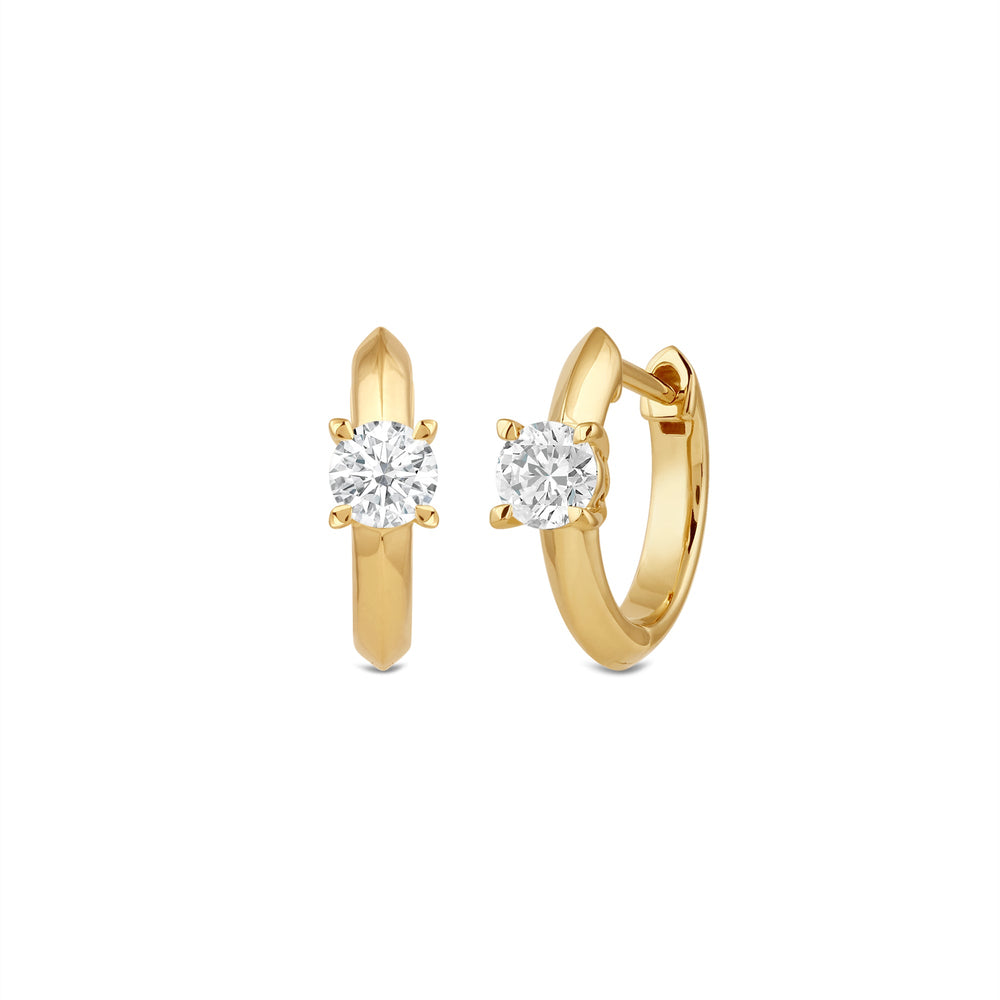 Created Round Solitaire Knife Edge Huggies with 14KT Yellow Gold / Lab / 1/2 Cut Diamond in 14KT Yellow Gold / Lab / 1/2 view 1
