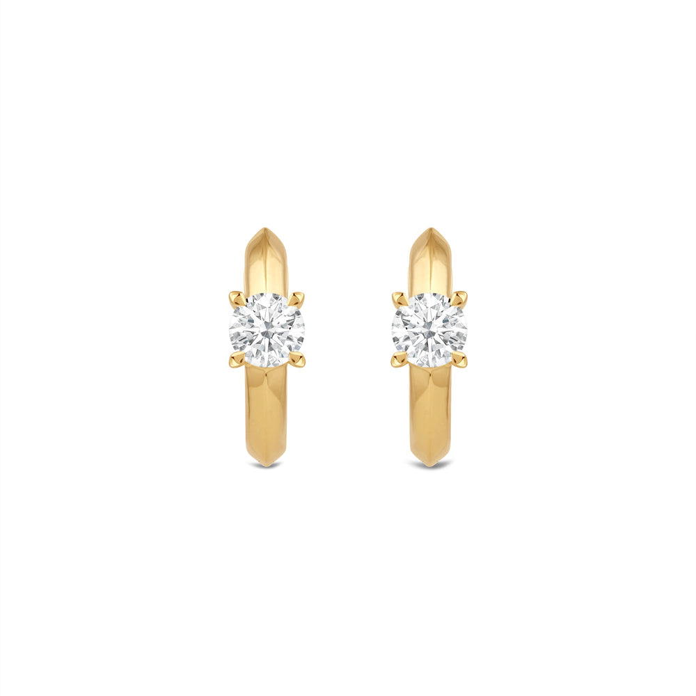 Created Round Solitaire Knife Edge Huggies with 14KT Yellow Gold / Lab / 1/2 Cut Diamond in 14KT Yellow Gold / Lab / 1/2 view 4
