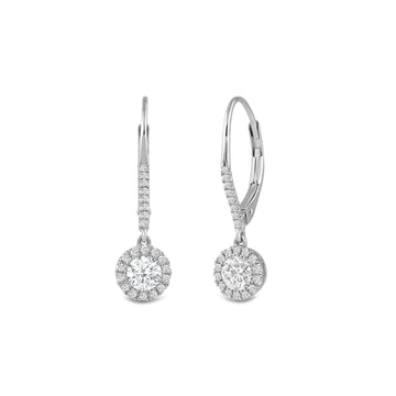 Halo Round Studded Lever Back Created Diamond Drop Earrings