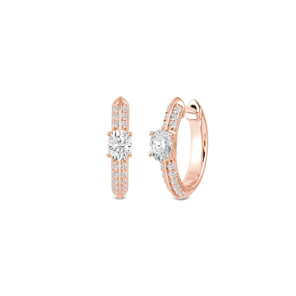 Created Oval Solitaire Knife Edge Studded Huggies with 14KT Rose Gold / Lab / 1/2 Cut Diamond in 14KT Rose Gold / Lab / 1/2 view 1
