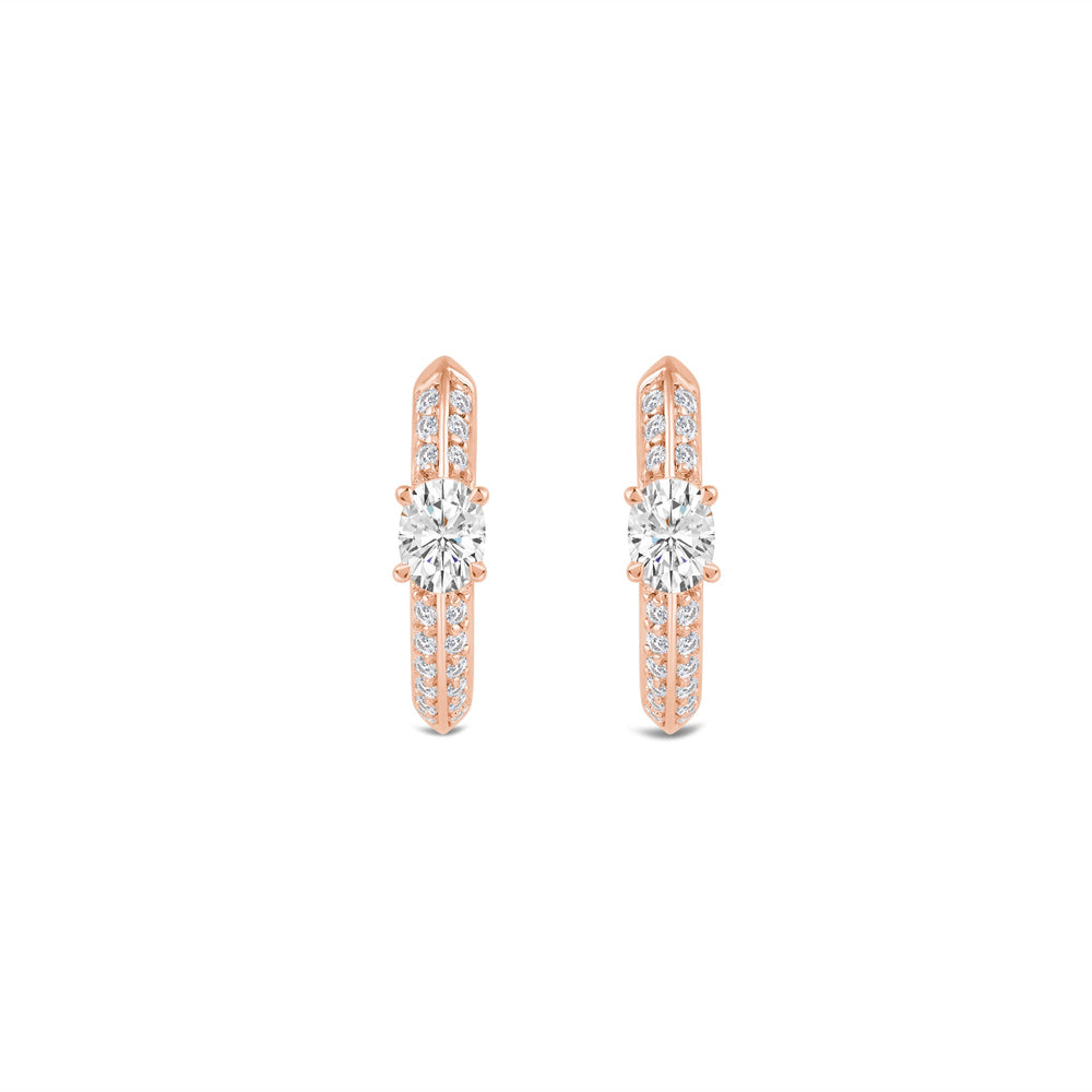 Created Oval Solitaire Knife Edge Studded Huggies with 14KT Rose Gold / Lab / 1/2 Cut Diamond in 14KT Rose Gold / Lab / 1/2 view 4
