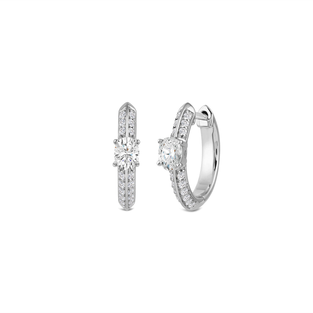 Created Oval Solitaire Knife Edge Studded Huggies with 14KT White Gold / Lab / 1/2 Cut Diamond in 14KT White Gold / Lab / 1/2 view 1
