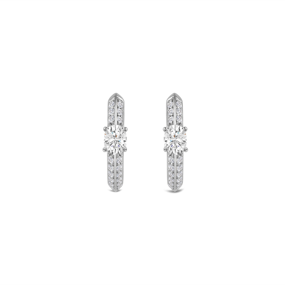 Created Oval Solitaire Knife Edge Studded Huggies with 14KT White Gold / Lab / 1/2 Cut Diamond in 14KT White Gold / Lab / 1/2 view 4
