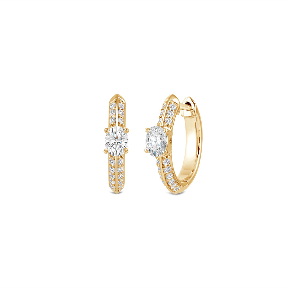 Created Oval Solitaire Knife Edge Studded Huggies with 14KT Yellow Gold / Lab / 1/2 Cut Diamond in 14KT Yellow Gold / Lab / 1/2 view 1
