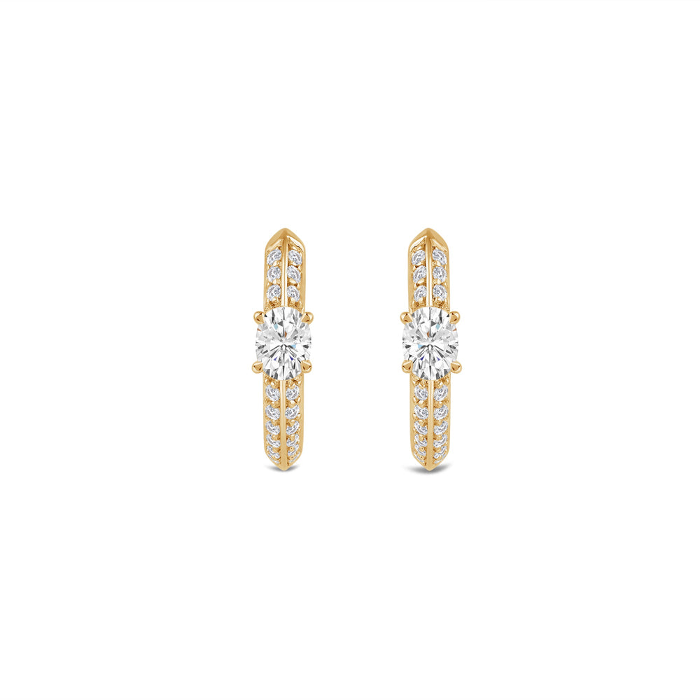 Created Oval Solitaire Knife Edge Studded Huggies with 14KT Yellow Gold / Lab / 1/2 Cut Diamond in 14KT Yellow Gold / Lab / 1/2 view 4

