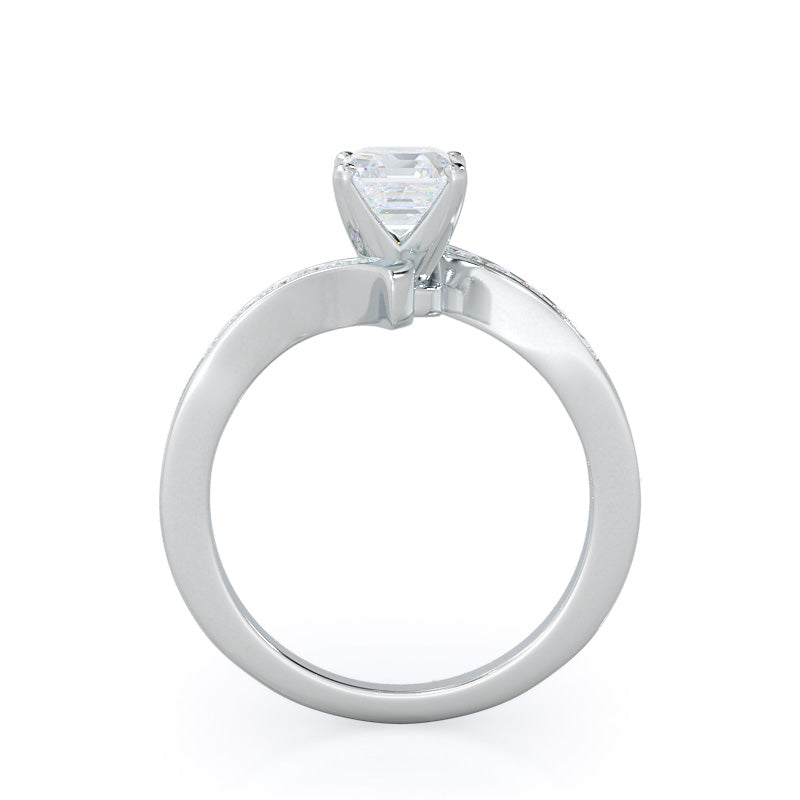 Tapered Diamond Engagement Ring with Asscher Cut Diamond in 14KT Platinum view 2

