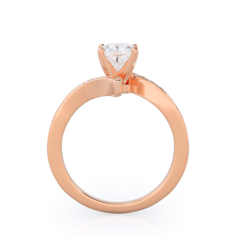 Tapered Diamond Engagement Ring with Cushion Cut Diamond in 14KT Rose Gold view 2
