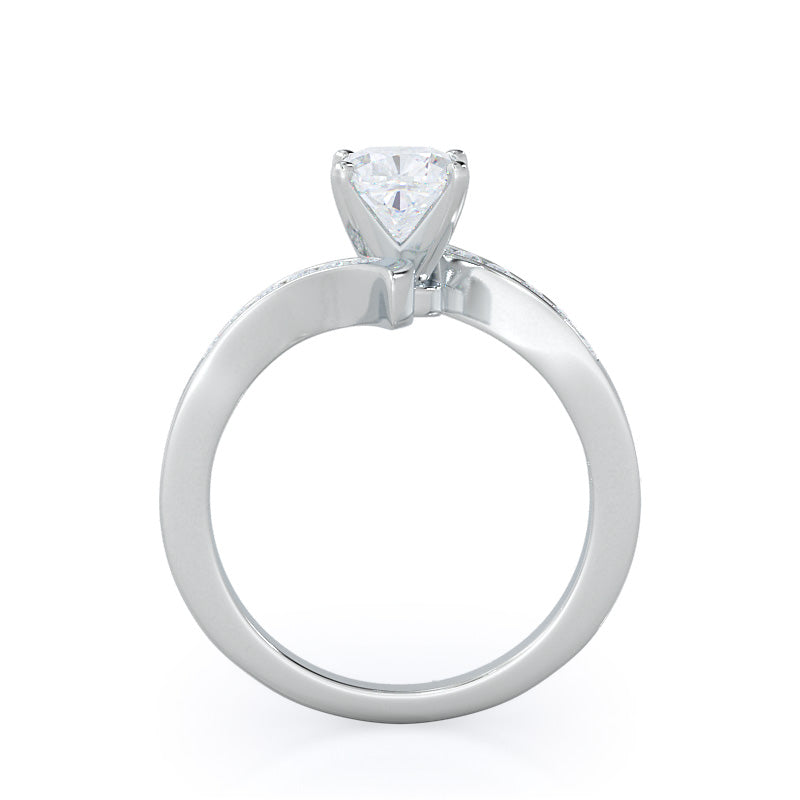 Tapered Diamond Engagement Ring with Cushion Cut Diamond in 14KT Platinum view 2
