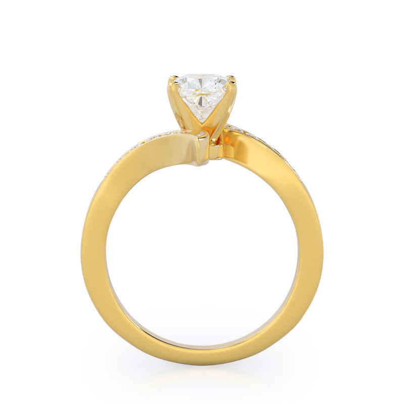 Tapered Diamond Engagement Ring with Cushion Cut Diamond in 14KT Yellow Gold view 2
