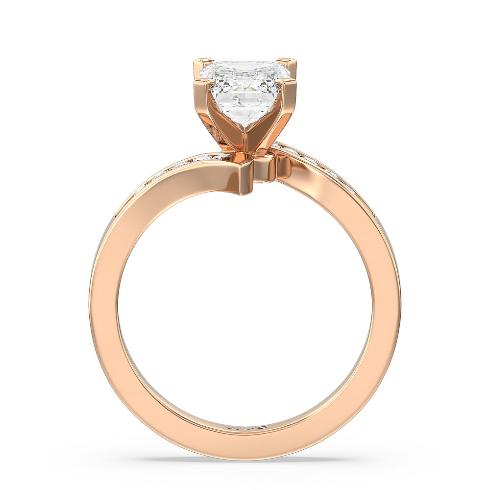 Tapered Diamond Engagement Ring with Emerald Cut Diamond in 14KT Rose Gold view 2
