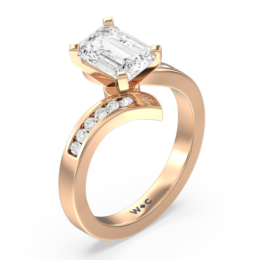 Tapered Diamond Engagement Ring with Emerald Cut Diamond in 14KT Rose Gold view 3
