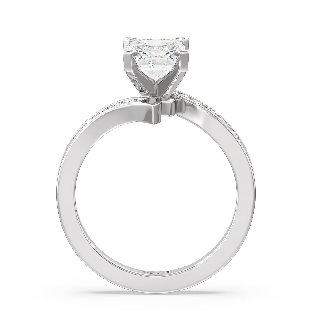 Tapered Diamond Engagement Ring with Emerald Cut Diamond in 14KT Platinum view 2
