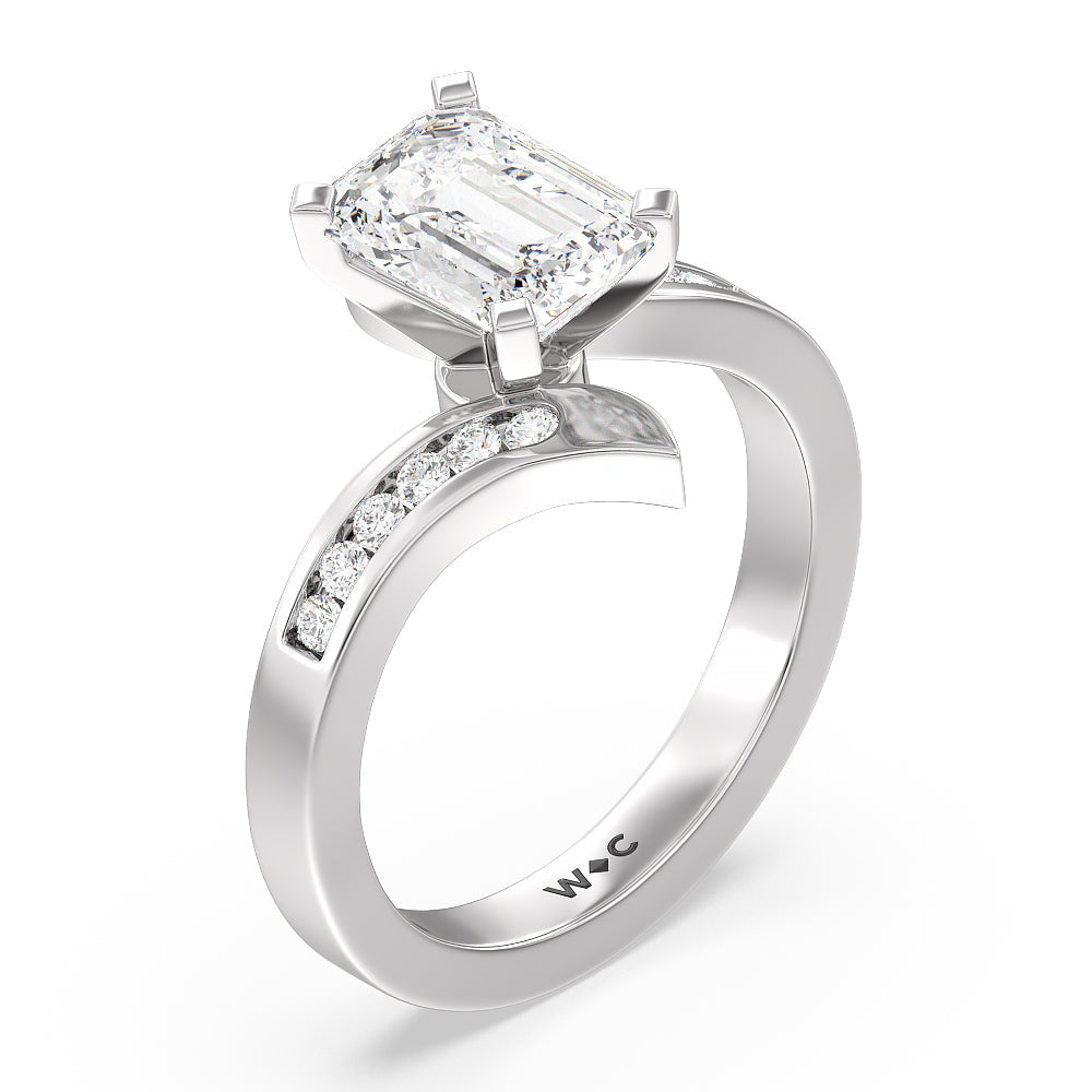 Tapered Diamond Engagement Ring with Emerald Cut Diamond in 14KT Platinum view 3
