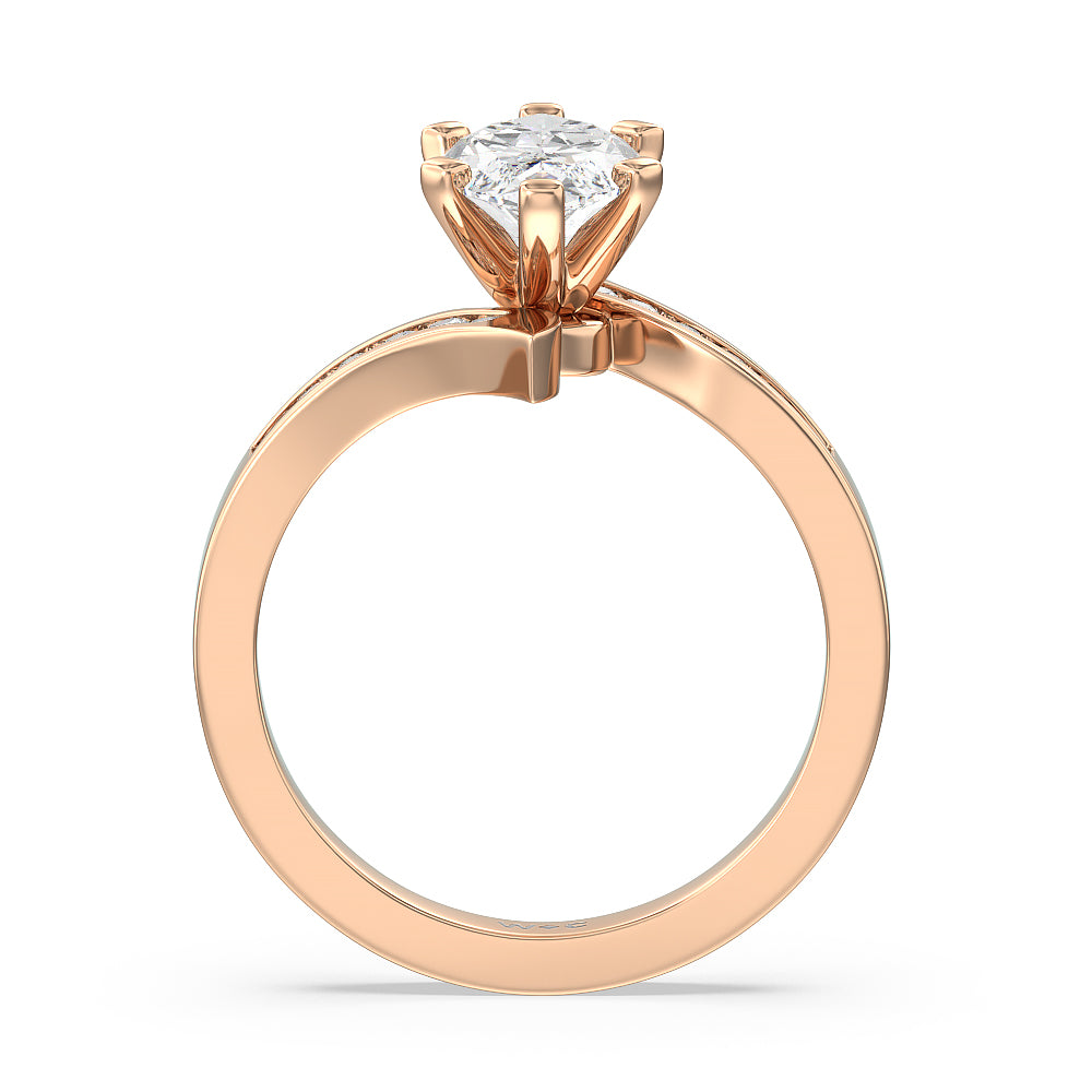 Tapered Diamond Engagement Ring with Marquise Cut Diamond in 14KT Rose Gold view 2
