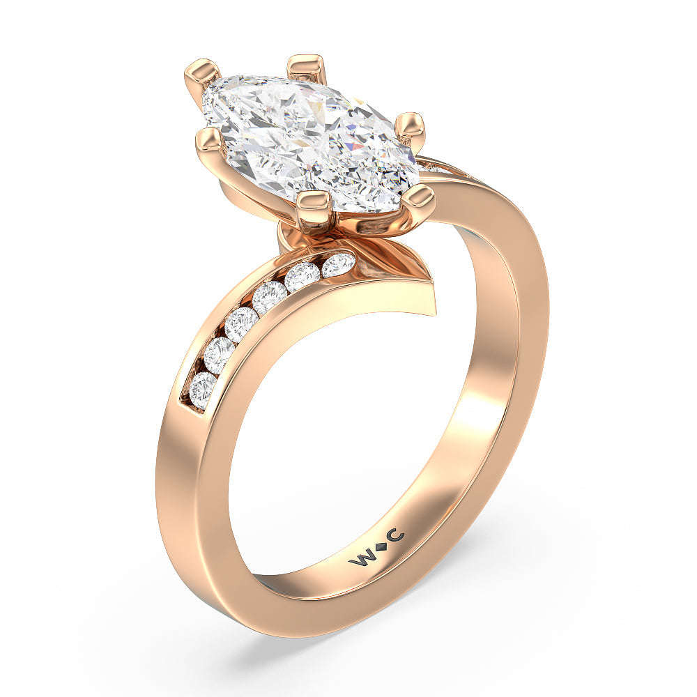 Tapered Diamond Engagement Ring with Marquise Cut Diamond in 14KT Rose Gold view 3
