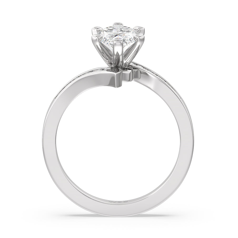 Tapered Diamond Engagement Ring with Marquise Cut Diamond in 14KT Platinum view 2
