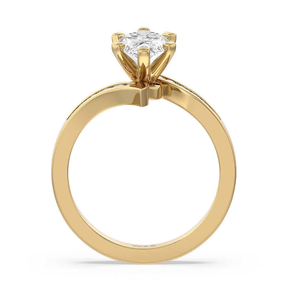 Tapered Diamond Engagement Ring with Marquise Cut Diamond in 14KT Yellow Gold view 2

