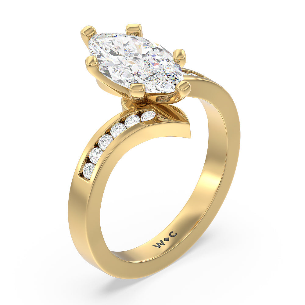 Tapered Diamond Engagement Ring with Marquise Cut Diamond in 14KT Yellow Gold view 3
