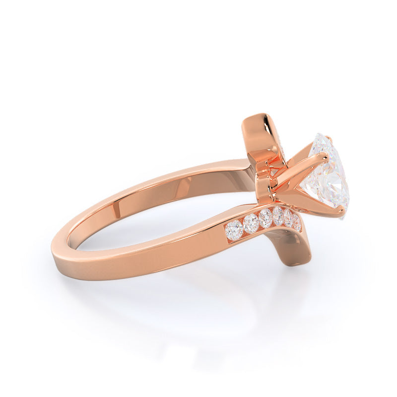 Tapered Diamond Engagement Ring with Oval Cut Diamond in 14KT Rose Gold view 3
