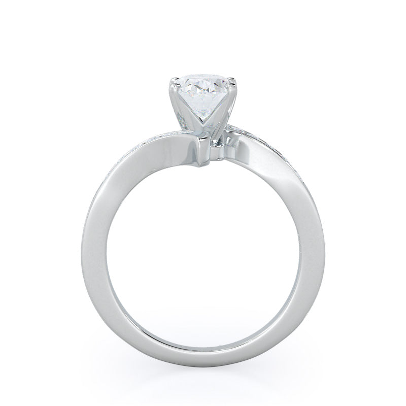Tapered Diamond Engagement Ring with Oval Cut Diamond in 14KT Platinum view 2
