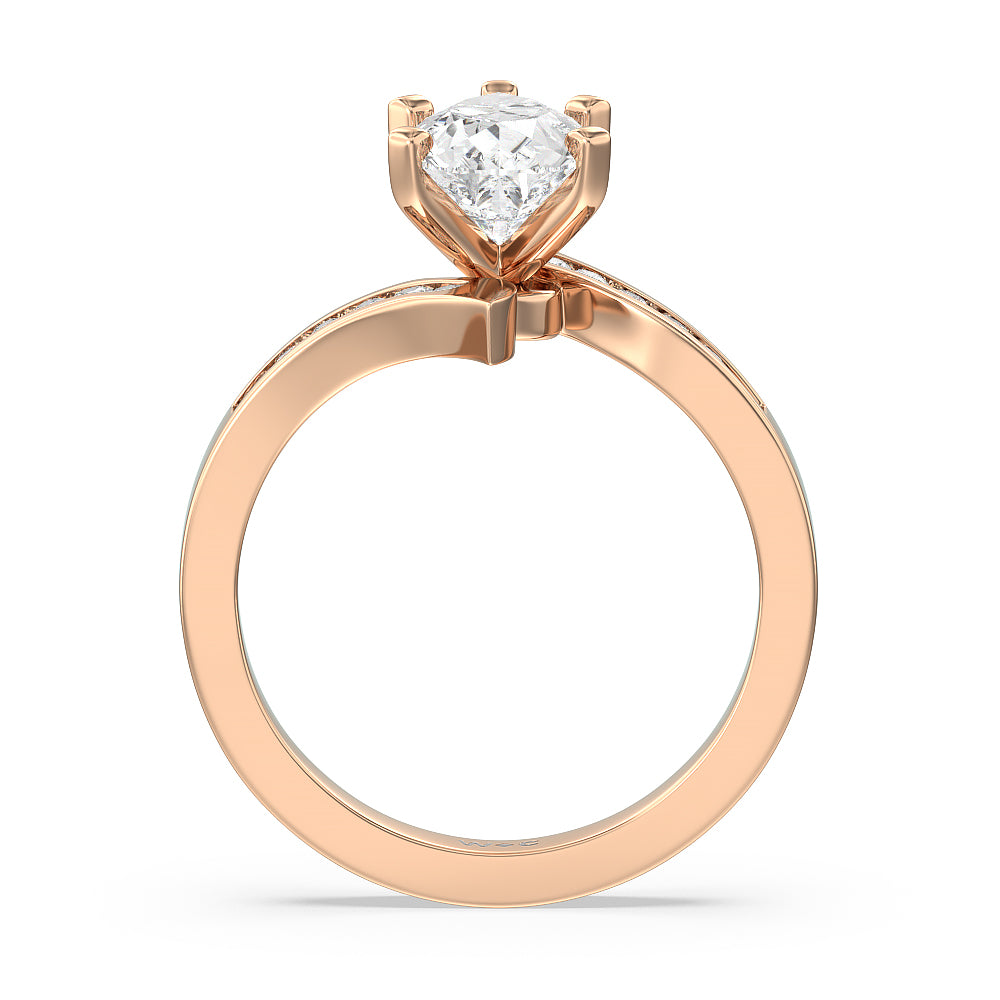 Tapered Diamond Engagement Ring with Pear Cut Diamond in 14KT Rose Gold view 2
