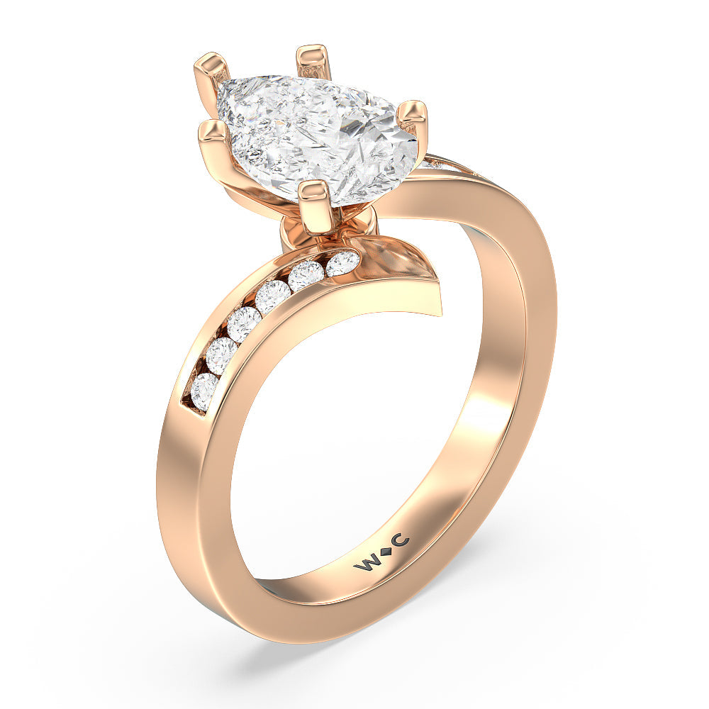 Tapered Diamond Engagement Ring with Pear Cut Diamond in 14KT Rose Gold view 3
