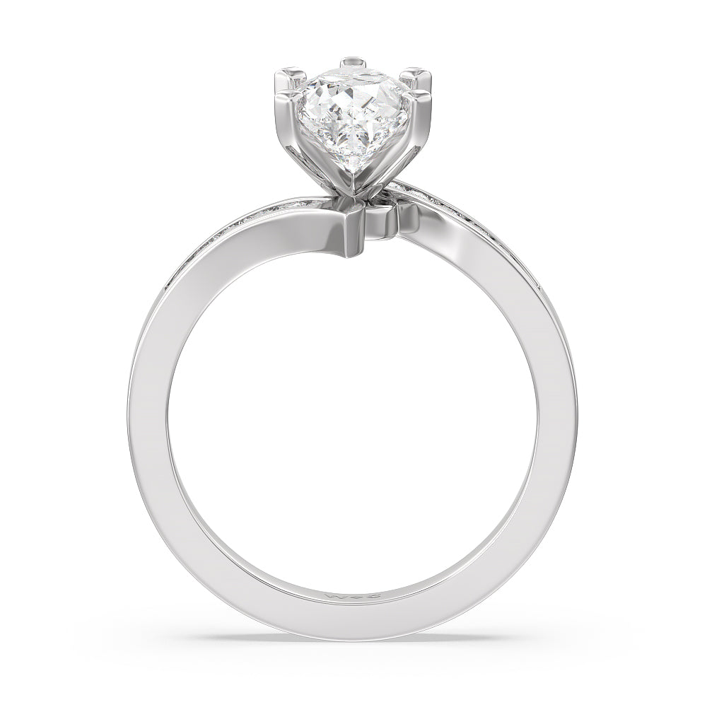 Tapered Diamond Engagement Ring with Pear Cut Diamond in 14KT Platinum view 2
